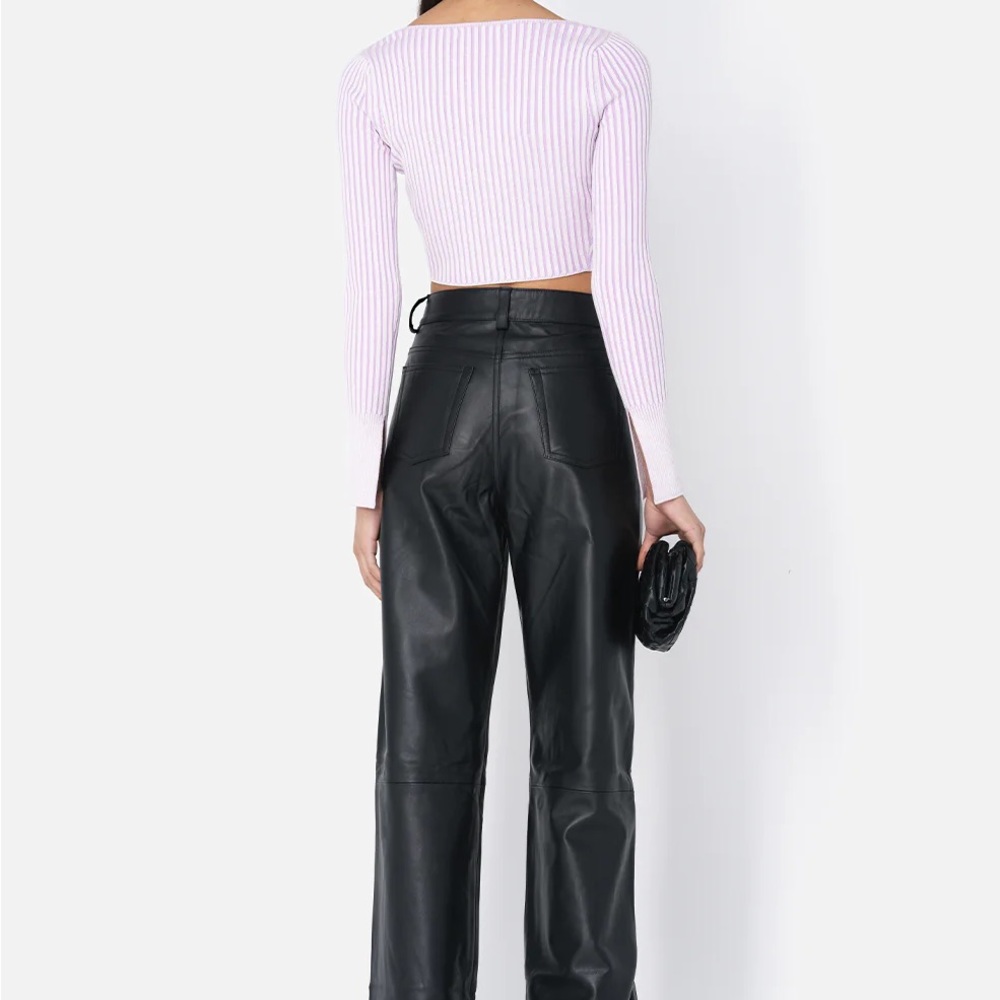 John Elliott Cropped Rib Knit Silk Cotton Cardigan – Pink – Size L - Picture 4 of 6